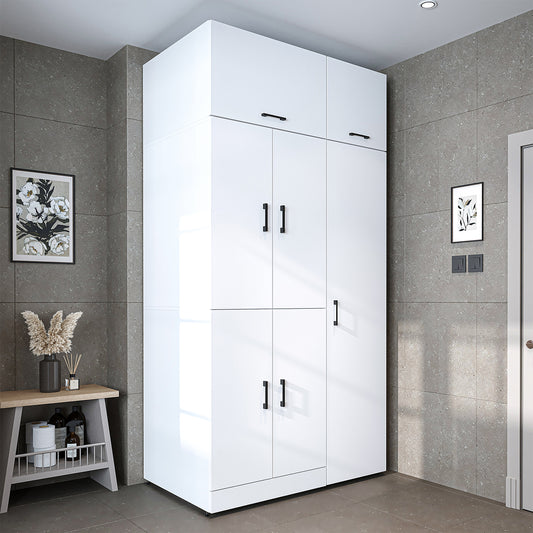 Roomart Waschmaschinenschrank " DORA SET" für Trockner & Waschmaschine, 115 cm breit, in 4 Farben, mit Türen & Ausziehbrett • Weiß • Weiß Eiche • Anthrazit Eiche • Eiche - waschmaschinenschrank, waschmaschinenregal, waschturm, schrank, weiß, waschmaschine