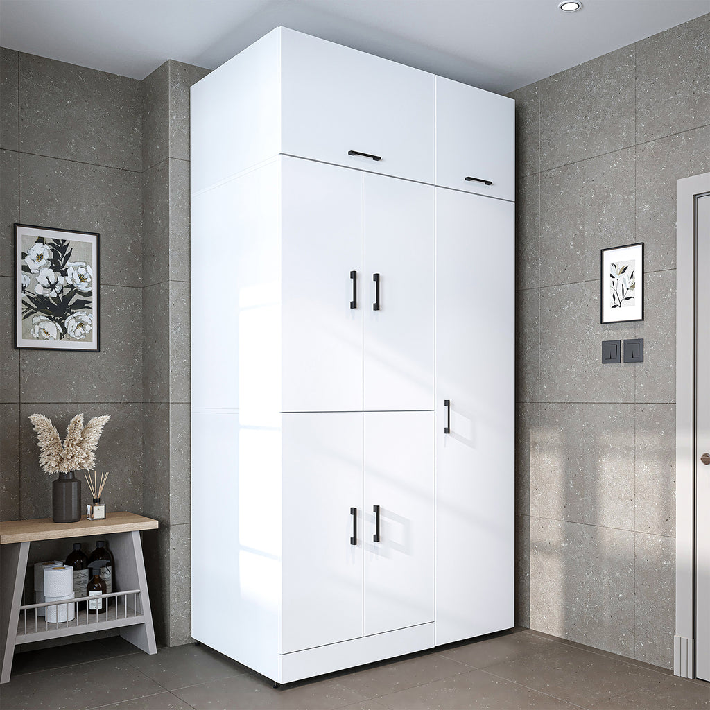 Roomart washing machine cabinet " DORA SET" for dryer & washing machine, 115 cm wide, in 4 colors, with doors & pull-out shelf - white - white oak - anthracite oak - oak - washing machine cabinet, washing machine shelf, washing tower, cabinet, white, washing machine