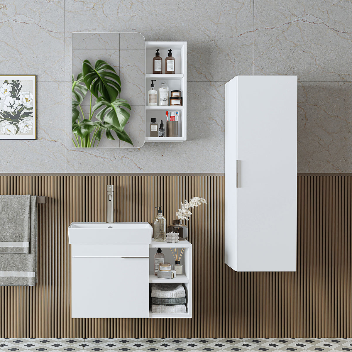 Roomart Badmöbel-Set LYCIA 72 cm, 4-teilig mit Spiegelschrank und Hochschrank, in 4 Farben