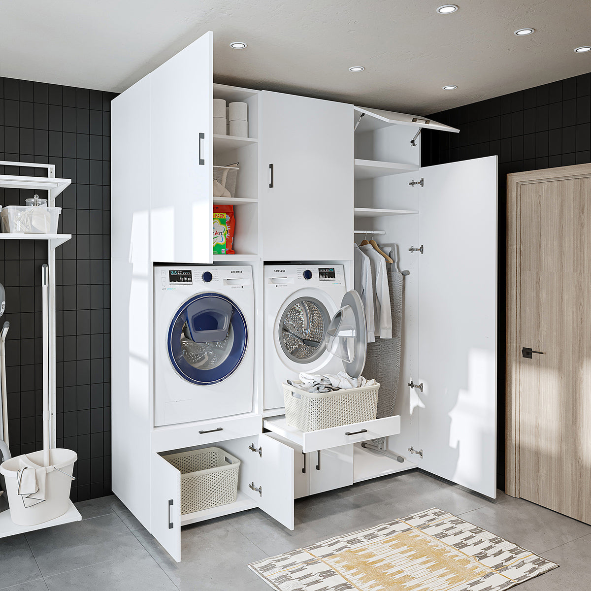 Roomart Waschmaschinenschrank SERIE 3, 194 cm, mit Hochschrank und Ausziehbrettern, in 3 Farben