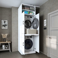 Roomart washing machine cabinet " DORA " for dryer & washing machine, in 4 colors, with doors & pull-out shelf - white - white oak - anthracite oak - oak - washing machine cabinet, washing machine shelf, washing tower, cabinet, white, washing machines, base cabinet,