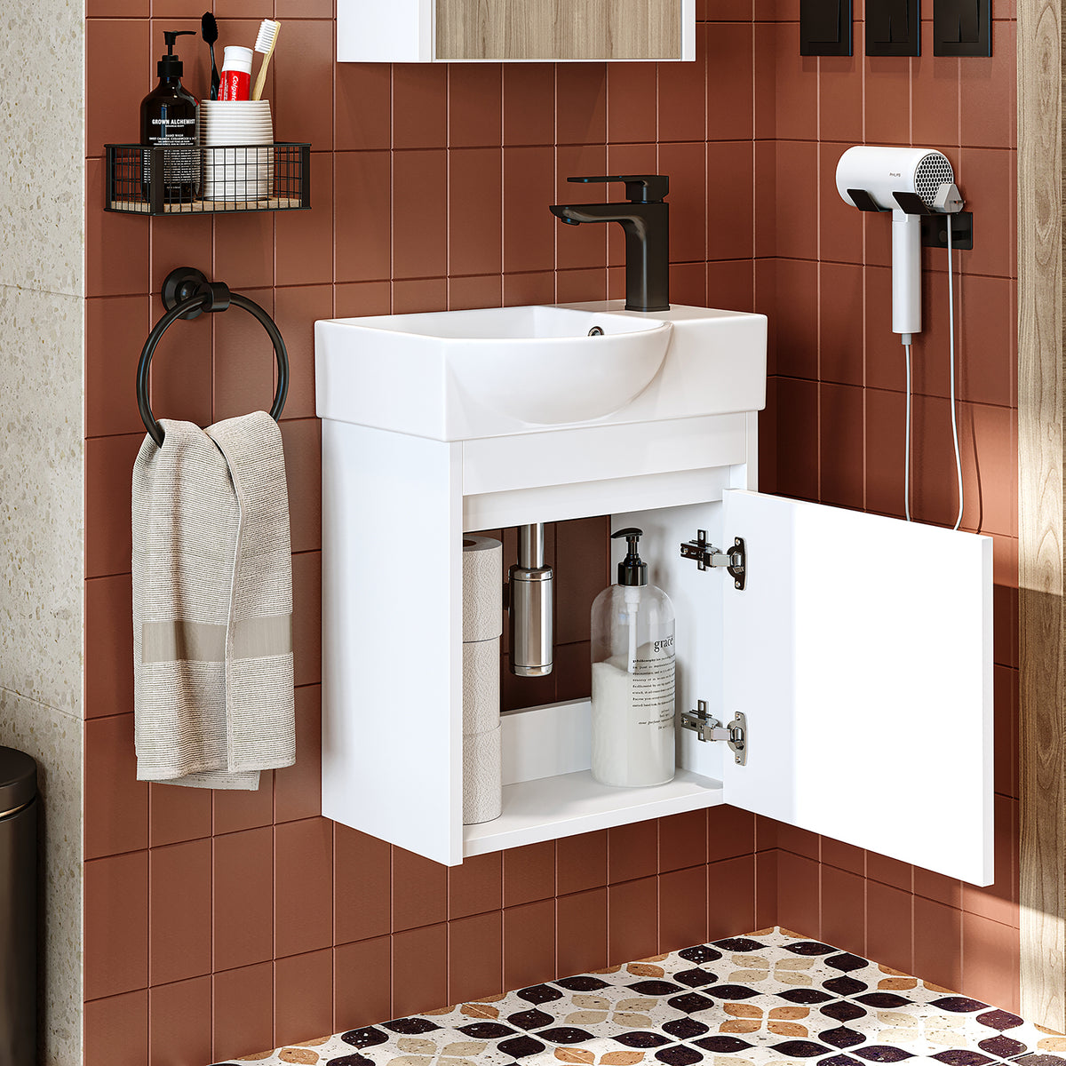 Roomart Waschbeckenunterschrank LEO, 46,5 cm, Hahnloch rechts, in 4 Farben