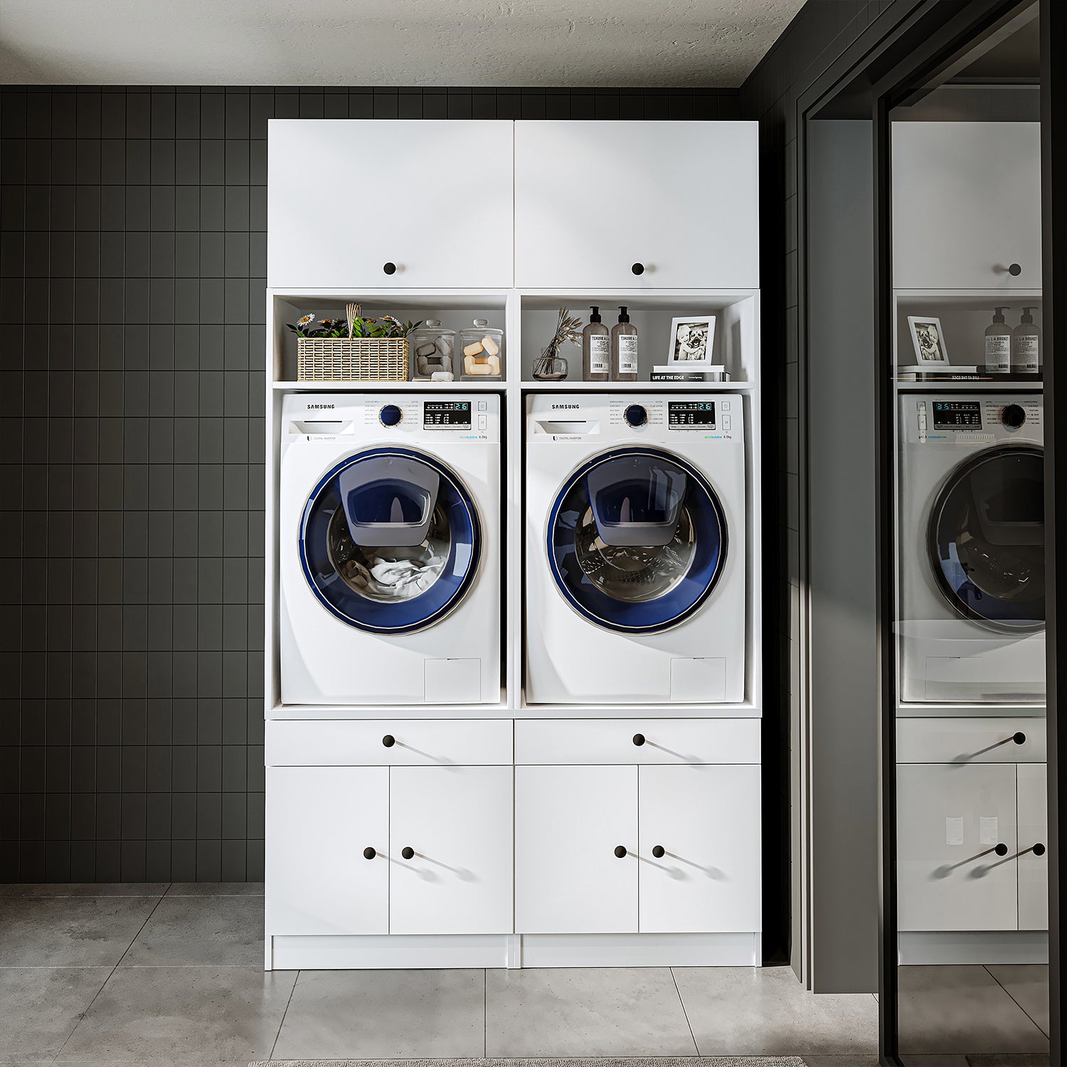 BDW - Armadietto per lavatrice e asciugatrice, 97,5 x 64 x 50 cm, mobile alto per bagno, mobile per bagno, colore bianco BDW - Armadietto per lavatrice e asciugatrice, 97,5 x 64 x 50 cm, mobile alto per bagno, mobile per bagno, colore bianco