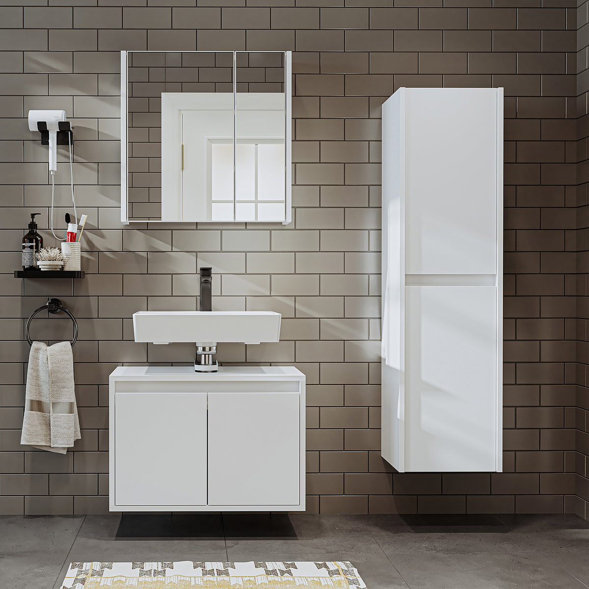 Set di mobili da bagno Roomart MELONA 3 pezzi, in 4 colori, mobiletto da 65 cm - specchiera - colonna - mobili da bagno, set, lavabo, lavatoio, bagno, mobili da bagno, mobili da bagno, mobile da bagno, mobile da lavabo, cm, largo, moderno, lavabo, profondo, con, mobiletto da bagno