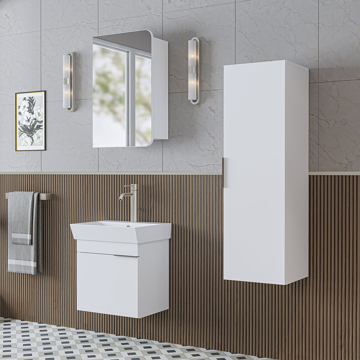 Badmöbel-Set LYCIA in Weiß mit Waschbecken und Spiegelschrank