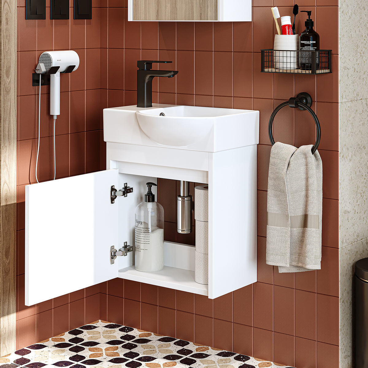 Roomart Waschbeckenunterschrank LEO, 46,5 cm, Hahnloch links, in 4 Farben