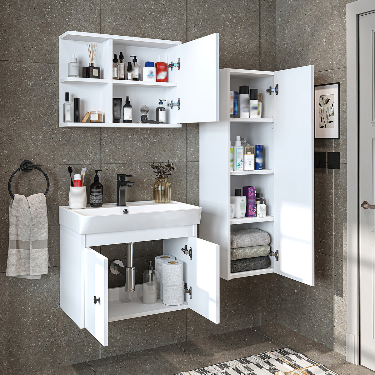 Badmöbel-Set ADA in Weiß mit ovalem Waschbecken und Spiegelschrank
