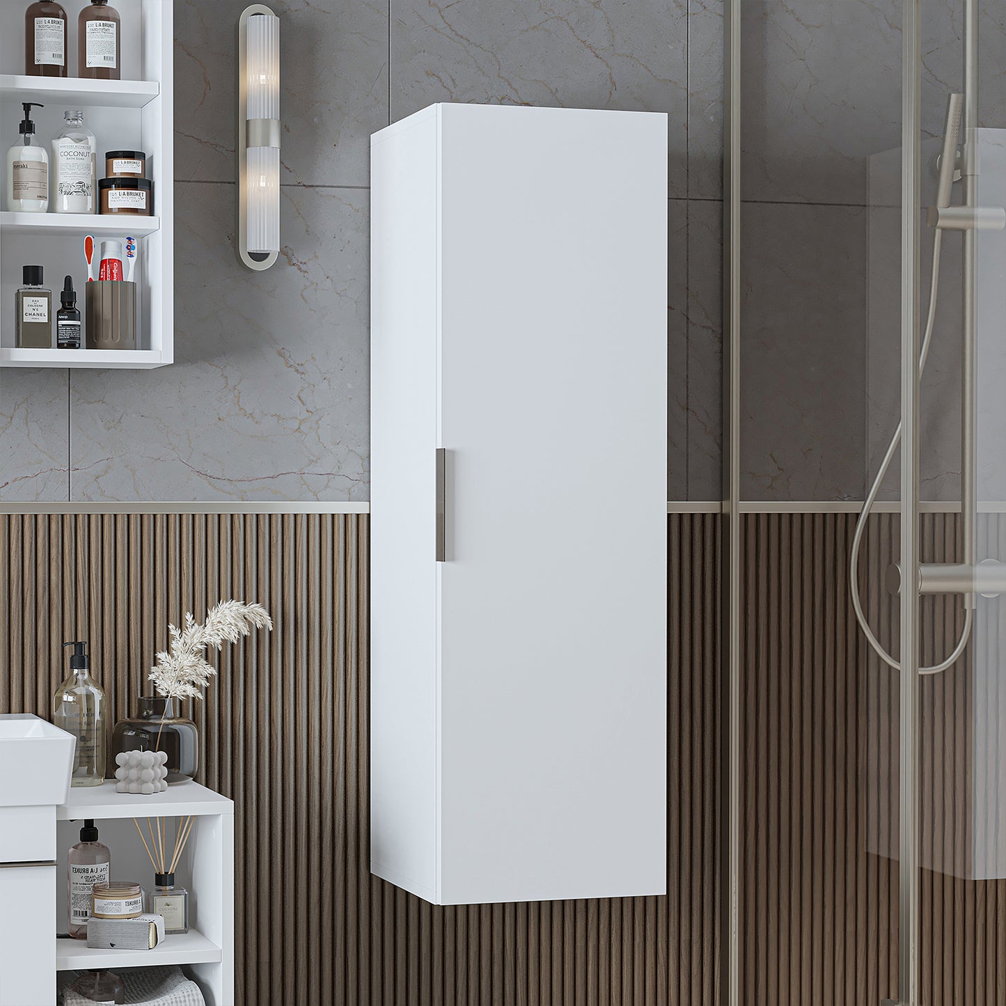 ROOMART Badmöbelset LYCIA 50 cm Unterschrank mit Keramik-Waschbecken, Spiegelschrank, Seitenschrank, Badezimmermöbel in 4 Farben
