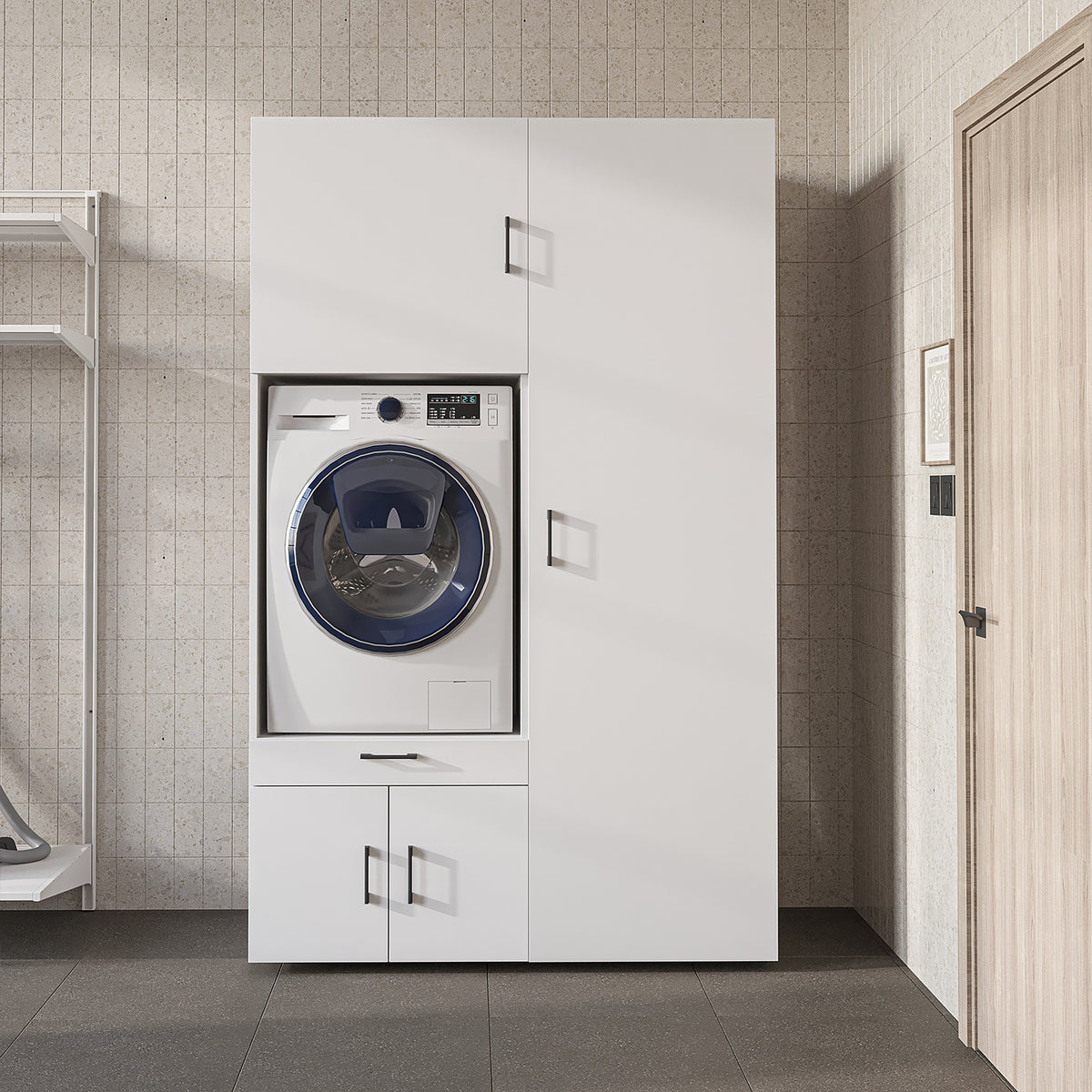 Roomart Waschmaschinenschrank 127 cm mit Hochschrank, 236 cm hoch, Ausziehbrett, in 3 Farben