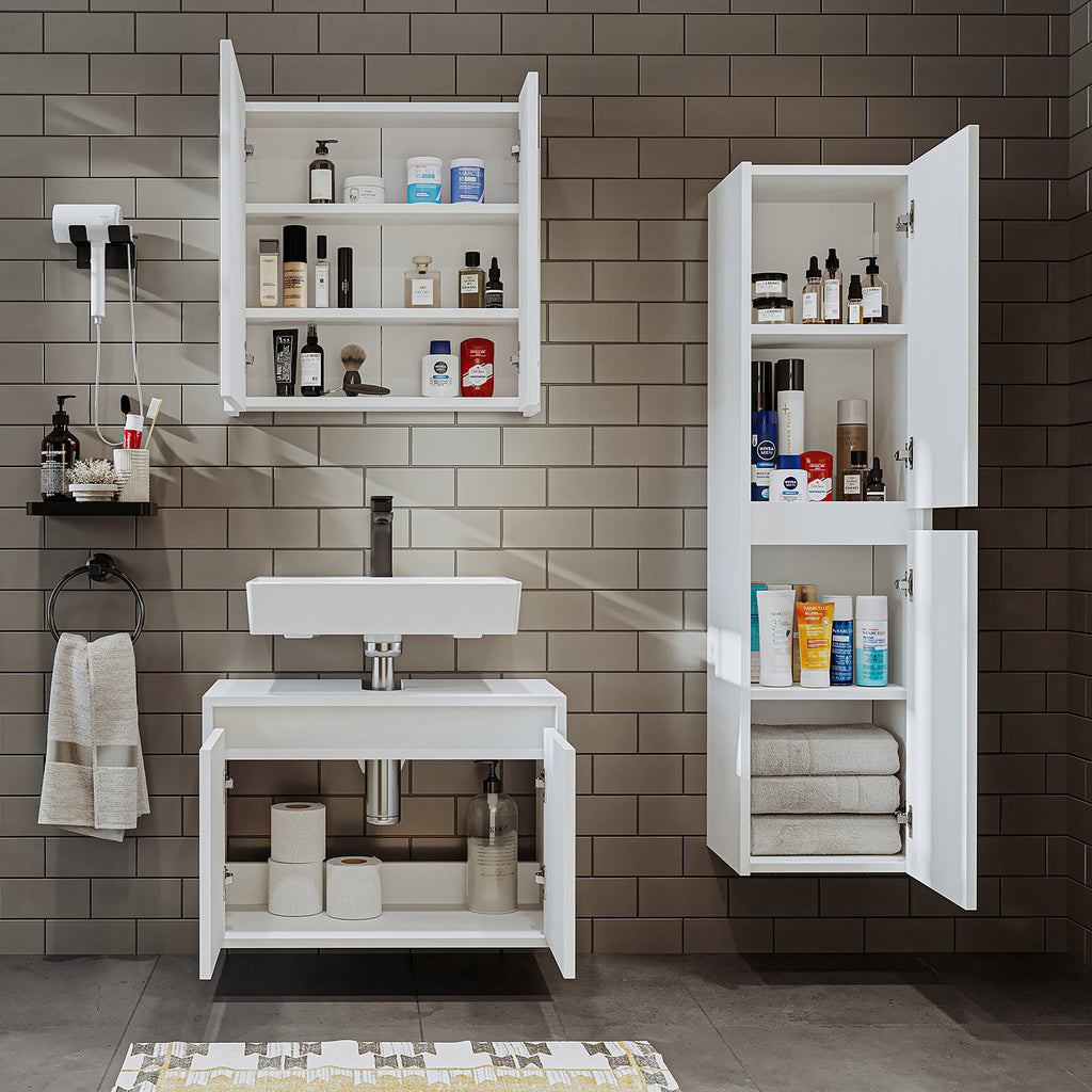 Roomart bathroom furniture set MELONA 3-piece, in 4 colors, 65cm vanity unit - mirror cabinet - tall cabinet- bathroom furniture, set, drain, washbasin, bathroom, furniture, bathroom furniture, bathroom, washbasin vanity unit, cm, wide, modern, washbasin, deep, with, vanity unit