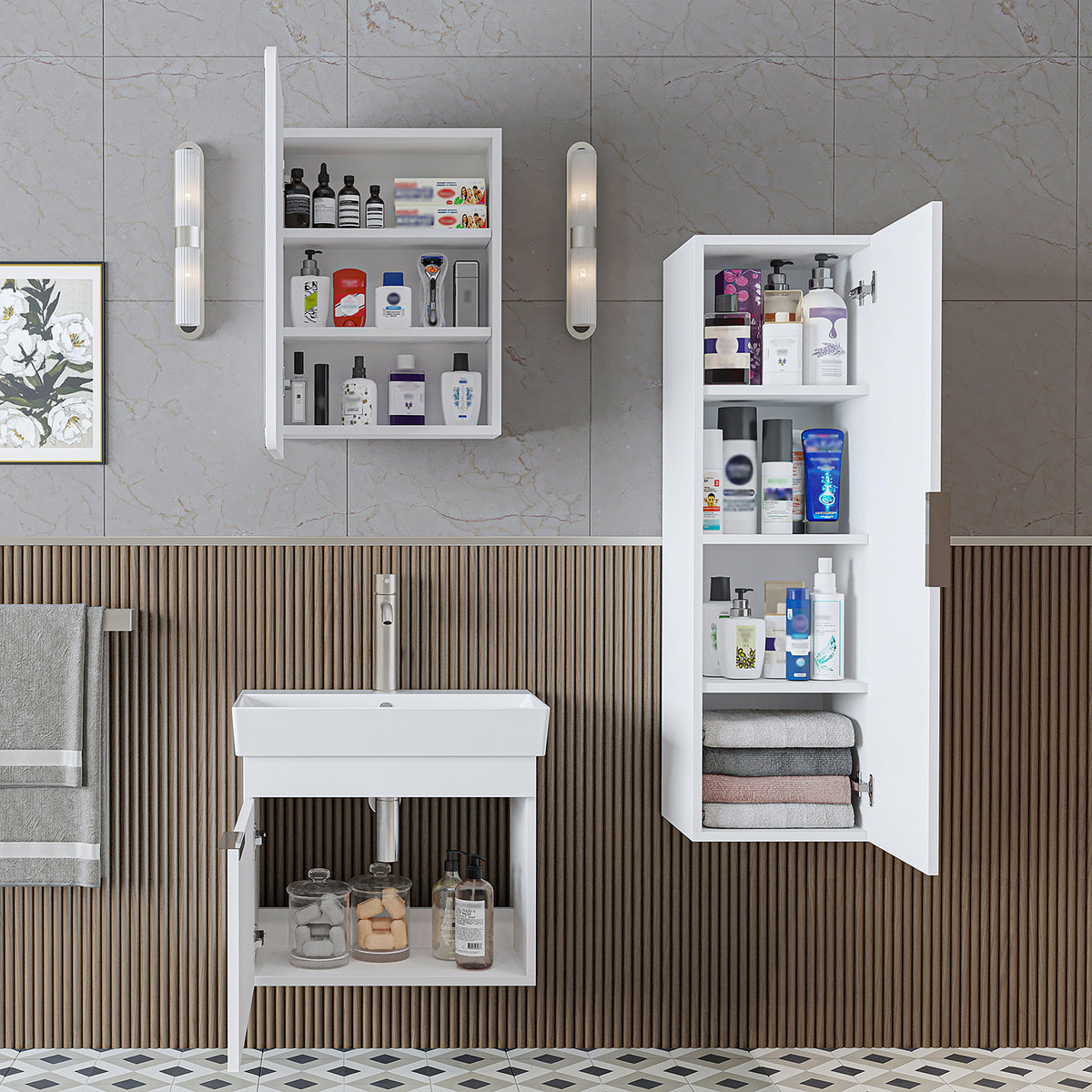 Roomart Badmöbel-Set LYCIA 60 cm, 4-teilig mit Spiegelschrank und Hochschrank, in 4 Farben