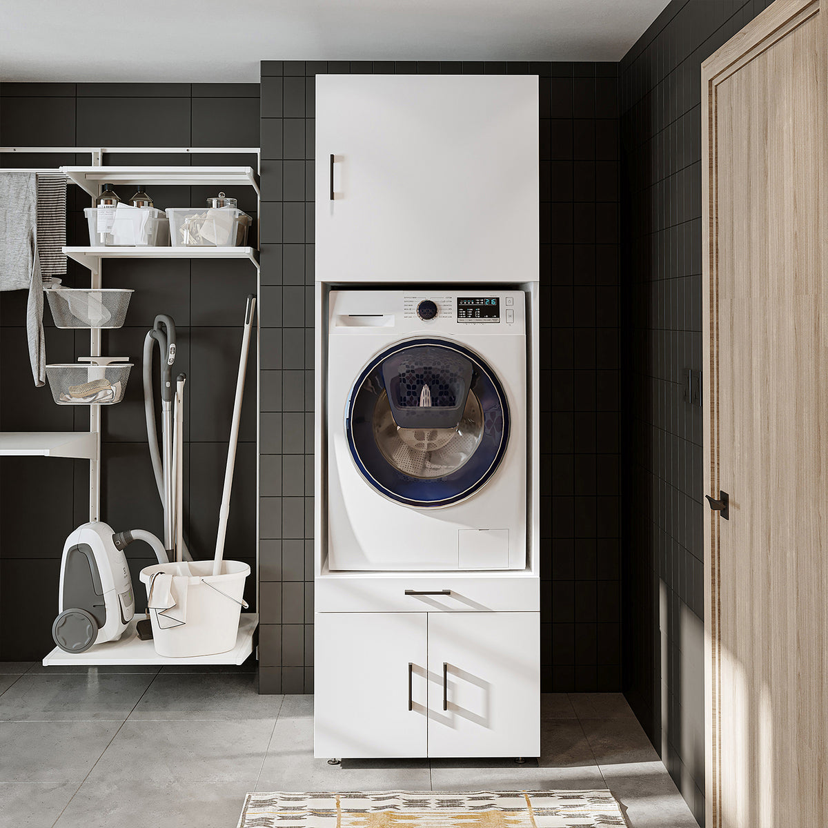 Roomart Waschmaschinenschrank 205 cm mit Überbau und Ausziehbrett, in 3 Farben