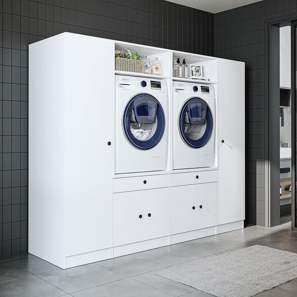 View details for Roomart Washing machine cabinet & wall unit for laundry room and utility room - 224 cm wide - with practical pull-out shelf - available in white, oak or black oak Roomart Washing machine cabinet & wall unit for laundry room and utility room - 224 cm wide - with practical pull-out shelf - available in white, oak or black oak