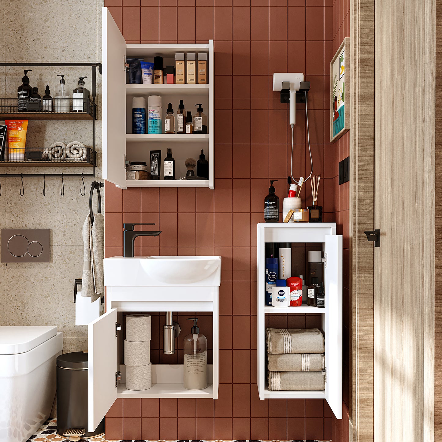 badezimmer, set, waschbecken, mit, unterschrank, bad, schrank, breit, spiegelschrank, badmöbel, waschtisch, für, badschrank, hochschrank, waschbeckenunterschrank, weiß, beleuchtung, badezimmerschrank, regal, badezimmermöbel, möbel
