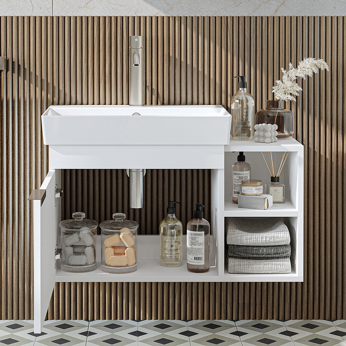 Roomart Badmöbel-Set LYCIA 82 cm, 4-teilig mit Spiegelschrank und Hochschrank, in 4 Farben