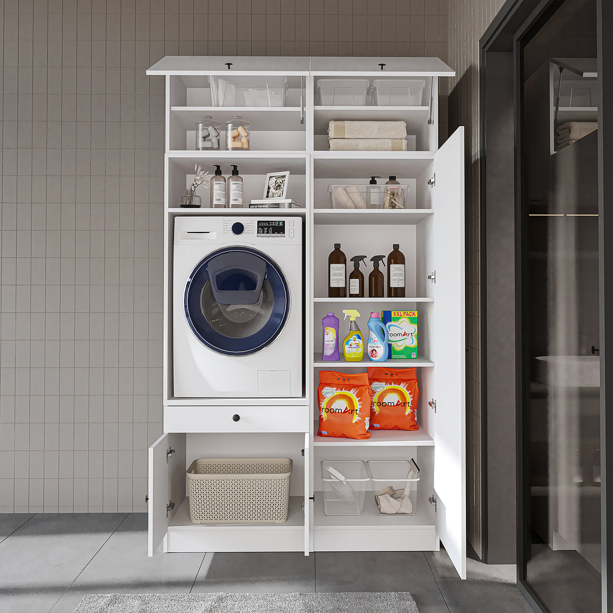 Roomart Waschmaschinenschrank SERIE 1, 127 cm, mit Hochschrank, in 3 Farben