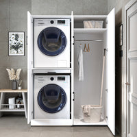 Roomart washing machine cabinet " DORA SET" for dryer & washing machine, 130 cm wide, in 4 colors, with doors & pull-out shelf - white - white oak - anthracite oak - oak - washing machine cabinet, washing machine shelf, washing tower, cabinet, white, washing machine