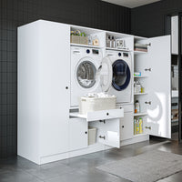 View details for Roomart Washing machine cabinet & wall unit for laundry room and utility room - 224 cm wide - with practical pull-out shelf - available in white, oak or black oak Roomart Washing machine cabinet & wall unit for laundry room and utility room - 224 cm wide - with practical pull-out shelf - available in white, oak or black oak