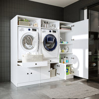 Mueble de pared Roomart para lavadero y cuarto de servicio, en 3 colores, con estante extraíble - blanco - roble negro - mueble para lavadora, estante para lavadora, torre para lavadora, mueble, blanco, lavadoras, mueble bajo, lavadora, secadora, mueble doméstico,