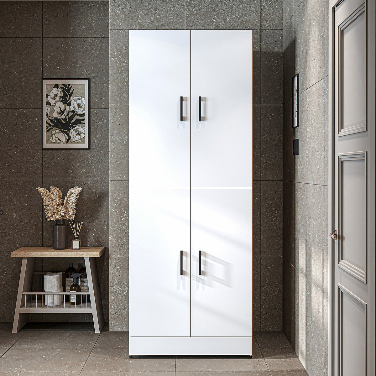 Roomart armario para lavadora " DORA " para secadora y lavadora, en 4 colores, con puertas y estante extraíble - blanco - roble blanco - roble antracita - roble - armario para lavadora, estante para lavadora, torre de lavado, armario, blanco, lavadoras, armario bajo,