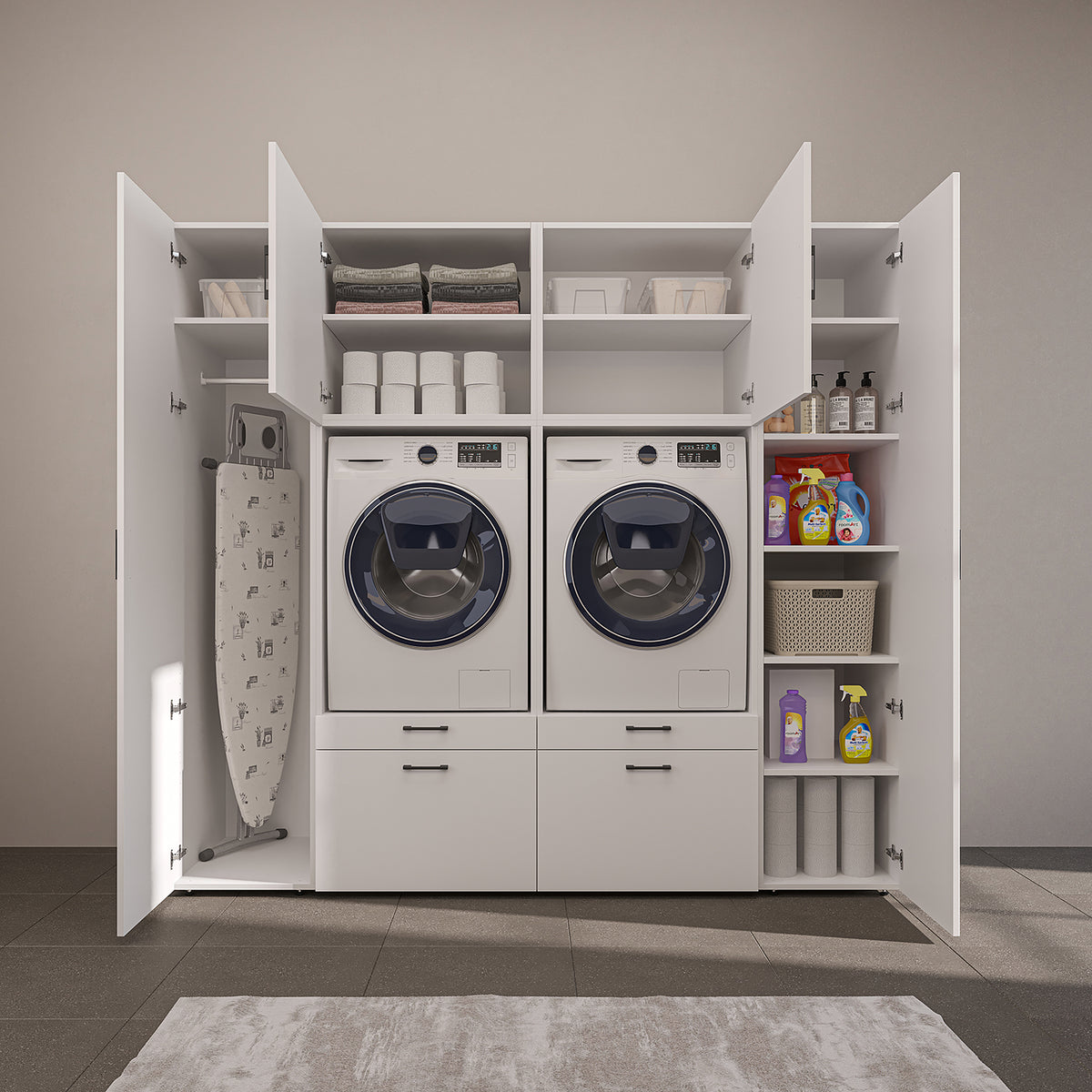 Roomart Schrankwand SERIE 2, 224 cm, für 2 Geräte mit 2 Hochschränken, in 3 Farben