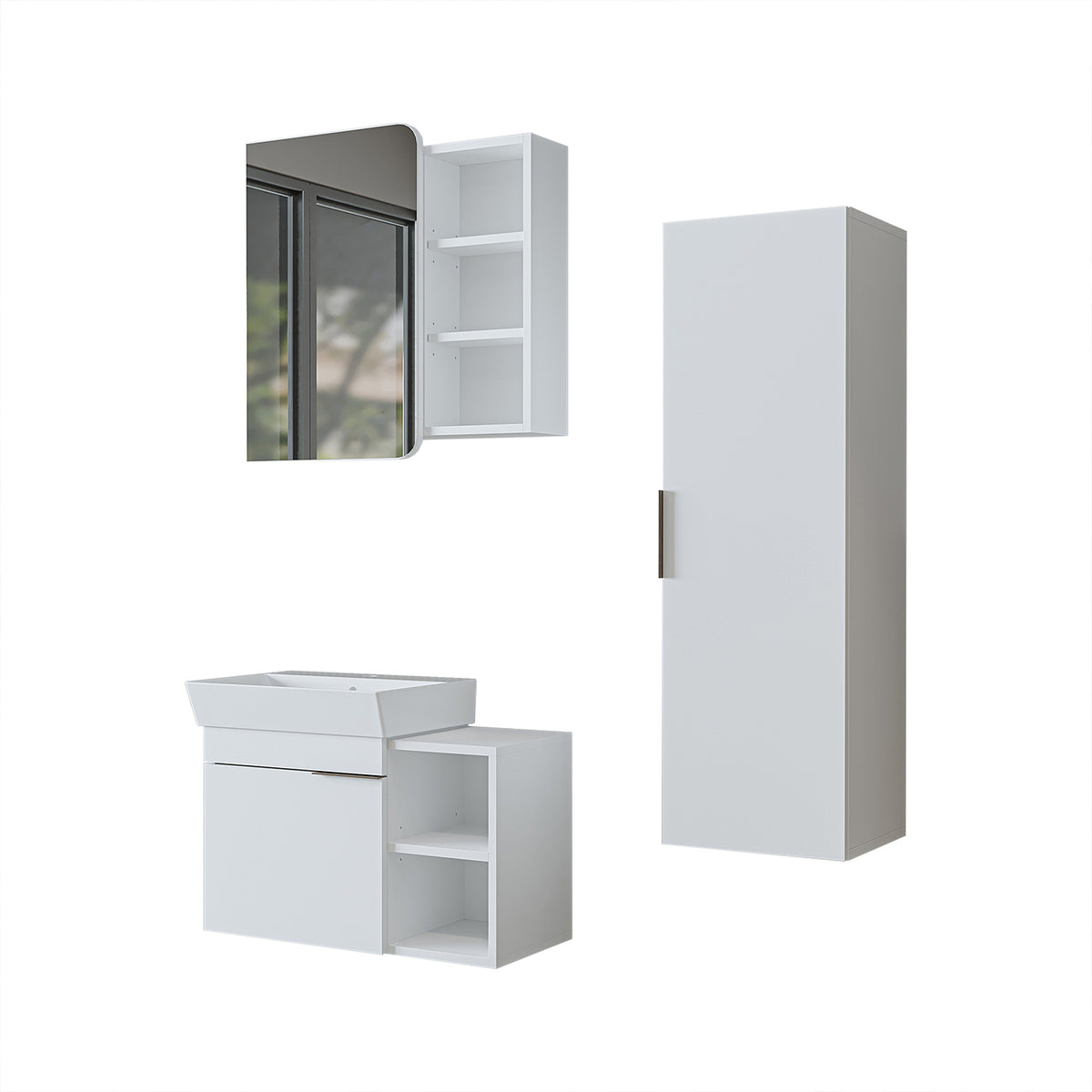 Roomart Badmöbel-Set LYCIA 72 cm, 4-teilig mit Spiegelschrank und Hochschrank, in 4 Farben