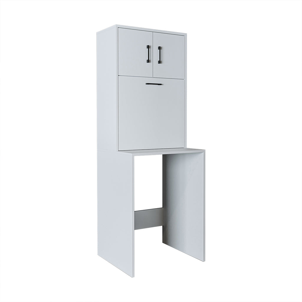 Roomart, Waschmaschinenschrank LUNA, Waschmaschinenüberbau mit Wäschekorb, BHT: 65 X 181 X 65 cm, in Weiß, Eiche, Anthrazit Eiche, Eiche - waschmaschinenschrank, waschmaschinenregal, waschturm, schrank, weiß, waschmaschinen, unterschrank, waschmaschine, t