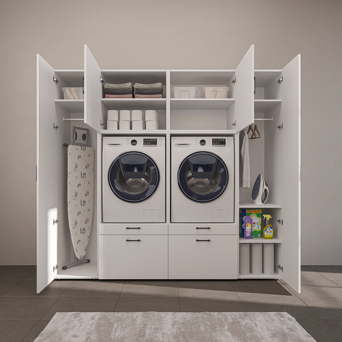 Roomart Schrankwand SERIE 2, 224 cm, für 2 Geräte mit 2 Hochschränken, in 3 Farben
