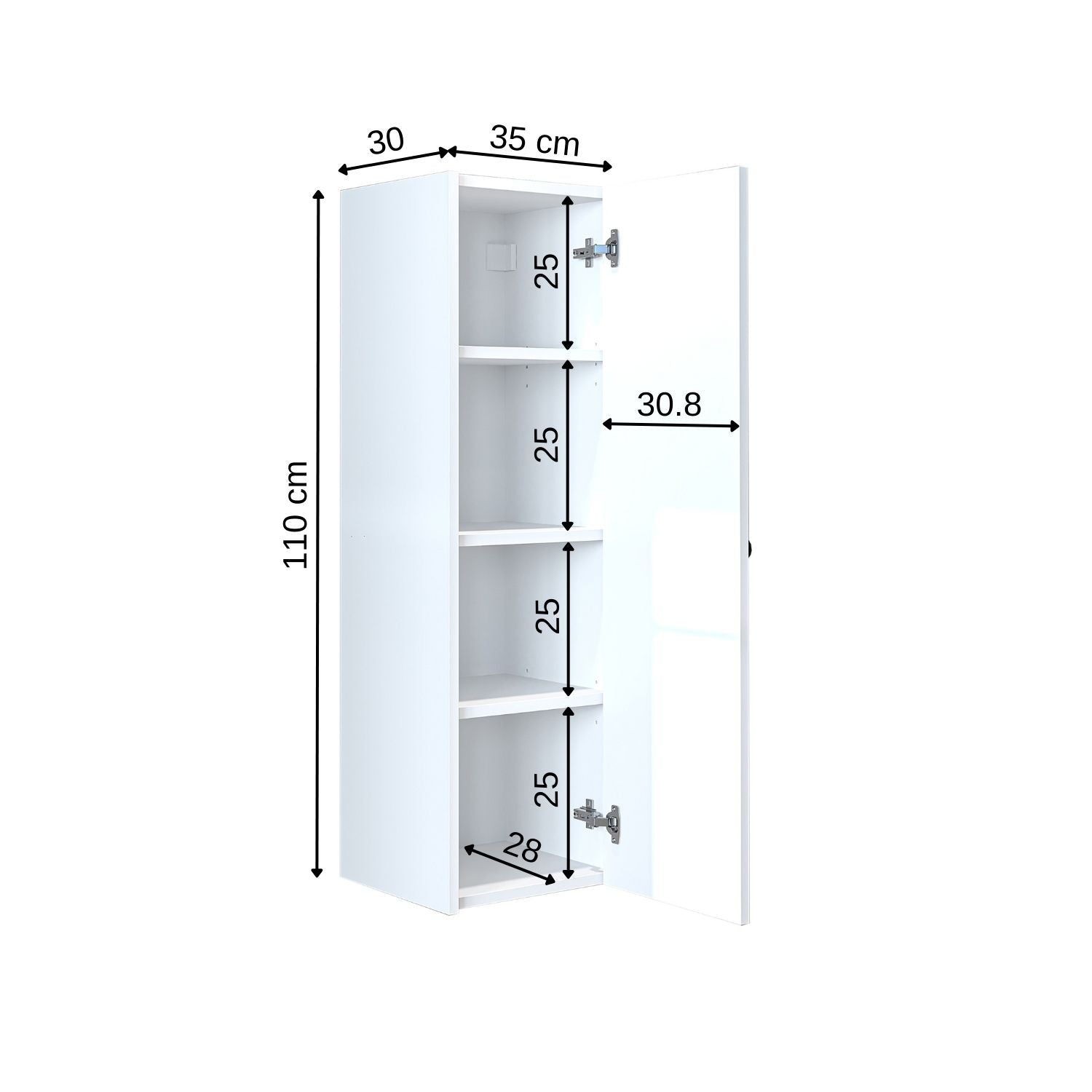 Roomart Seitenschrank „ADA“ – moderner 110 cm Bad-Hängeschrank mit Softclose – in Weiß, Eiche, Anthrazit oder Schwarz - Hängeschrank, wand,  hochschrank, hochschrank weiß, 60 cm breit, küche, waschküche, wohnzimmer, schmal, 40 cm breit landhausstil, stang