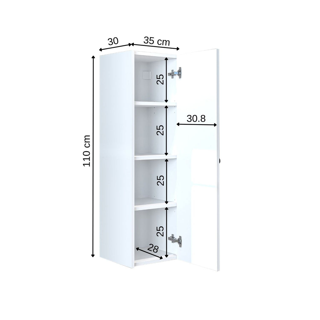 Roomart Seitenschrank „ADA“ – moderner 110 cm Bad-Hängeschrank mit Softclose – in Weiß, Eiche, Anthrazit oder Schwarz - Hängeschrank, wand,  hochschrank, hochschrank weiß, 60 cm breit, küche, waschküche, wohnzimmer, schmal, 40 cm breit landhausstil, stang