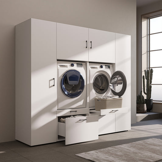 Roomart Waschmaschinenschrank 224 cm – 2 Geräte nebeneinander & Hochschrank | in 3 Farben