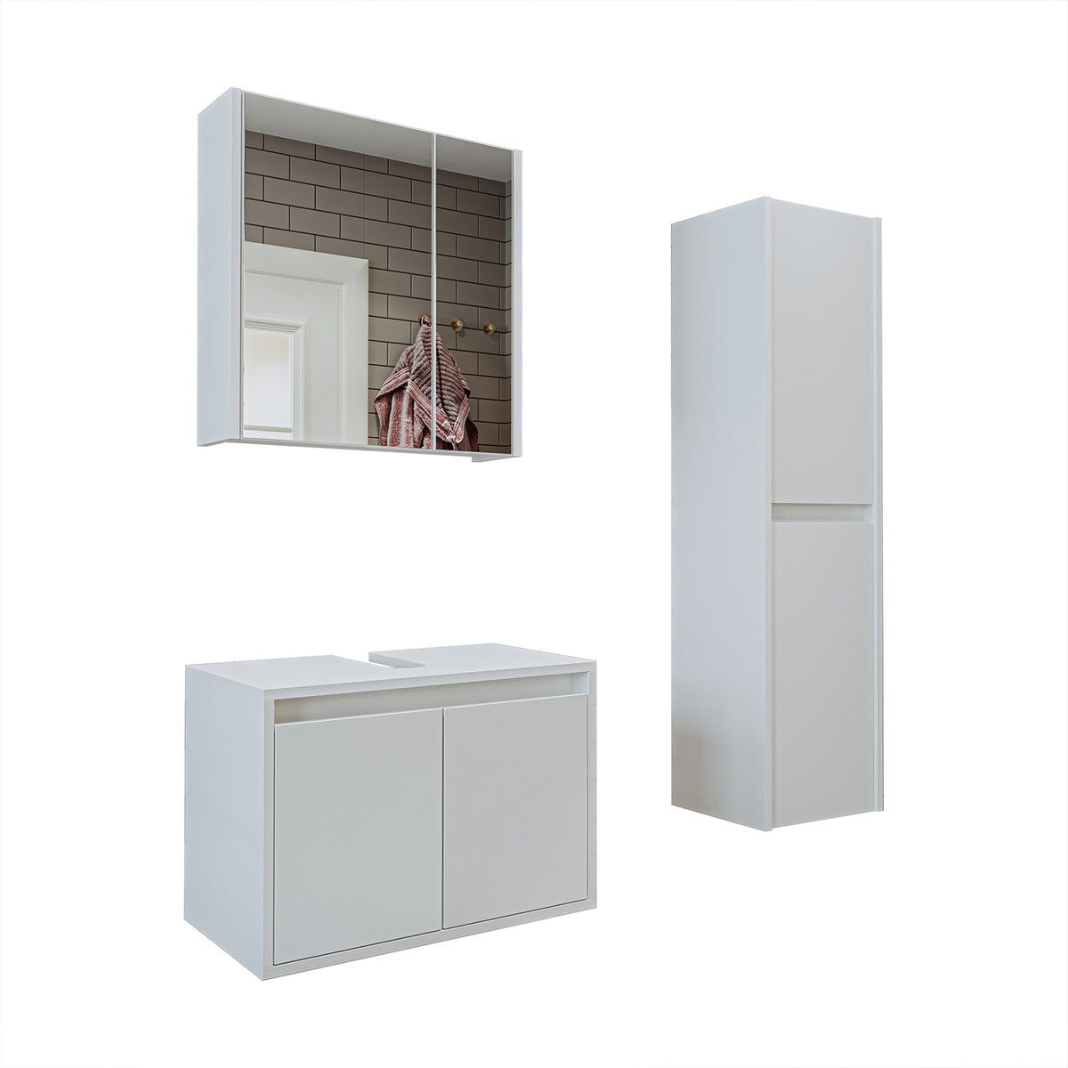 Set di mobili da bagno Roomart MELONA 3 pezzi, in 4 colori, mobiletto da 65 cm - specchiera - colonna - mobili da bagno, set, lavabo, lavatoio, bagno, mobili da bagno, mobili da bagno, mobile da bagno, mobile da lavabo, cm, largo, moderno, lavabo, profondo, con, mobiletto da bagno
