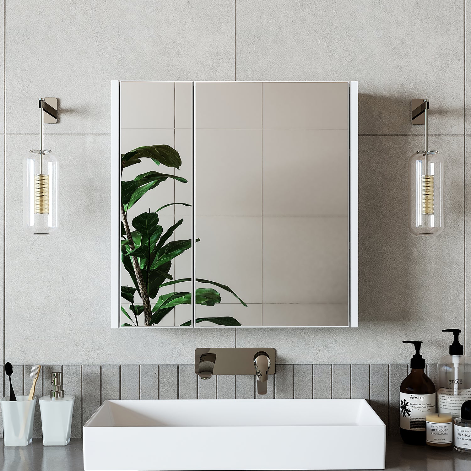 Roomart bathroom furniture set MELONA 3-piece, in 4 colors, 65cm vanity unit - mirror cabinet - tall cabinet- bathroom furniture, set, drain, washbasin, bathroom, furniture, bathroom furniture, bathroom, washbasin vanity unit, cm, wide, modern, washbasin, deep, with, vanity unit