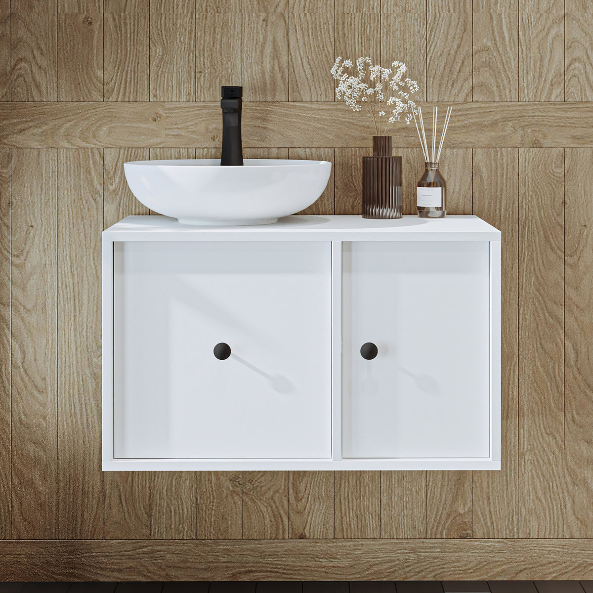 Roomart bathroom furniture GUSTO 75 cm - Ceramic washbasin &/or vanity unit - Modern design - Choice of variants - Oak or white - bathroom cabinet, washbasin, bathroom furniture, bathroom cabinet, bathroom, with, vanity unit, bathroom furniture, set, washbasin,