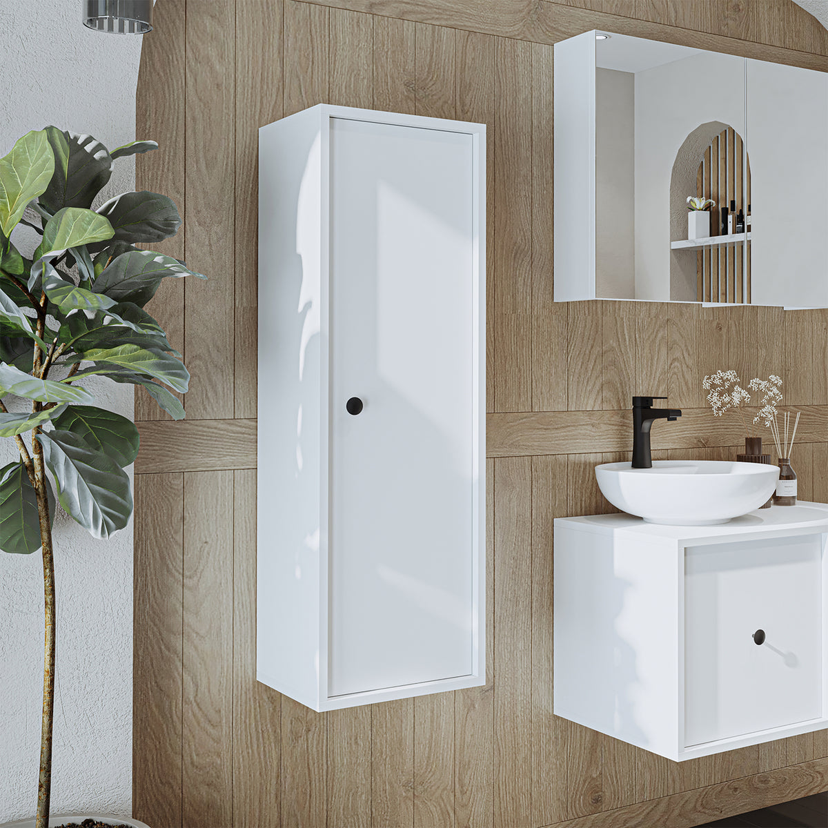 Roomart Badmöbel-Set GUSTO 105 cm, 4-teilig mit Keramik-Waschbecken und Spiegelschrank in 2 Farben