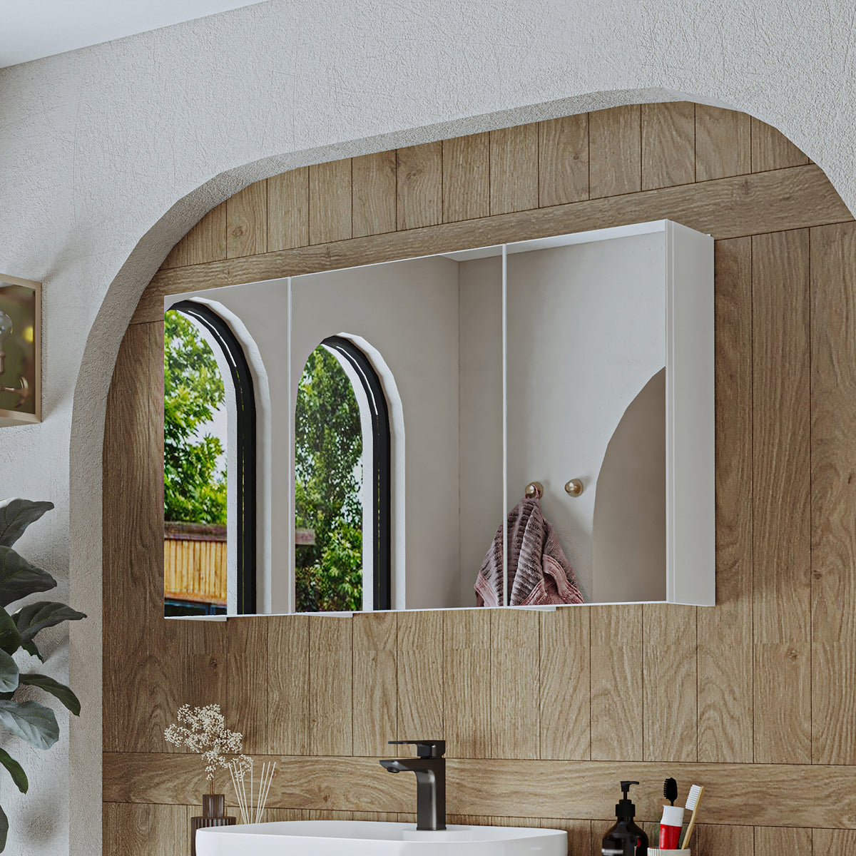 Roomart Badmöbel-Set GUSTO-ATL 105 cm, 4-teilig mit Keramik-Waschbecken und Spiegelschrank