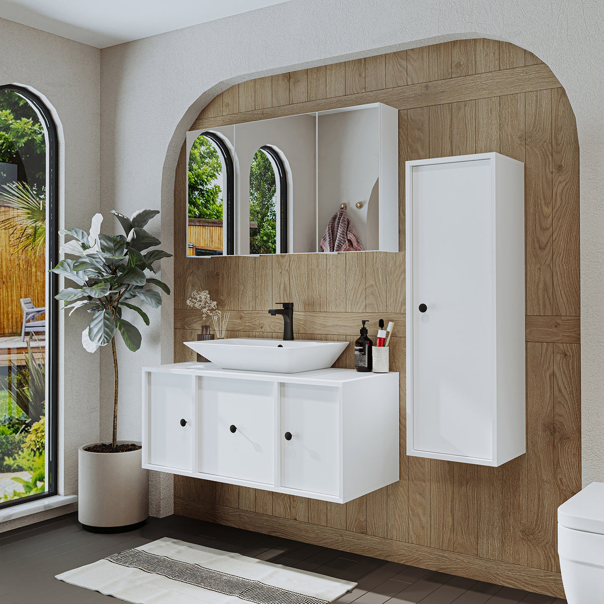 Roomart Badmöbel-Set GUSTO-ATL 105 cm, 4-teilig mit Keramik-Waschbecken und Spiegelschrank