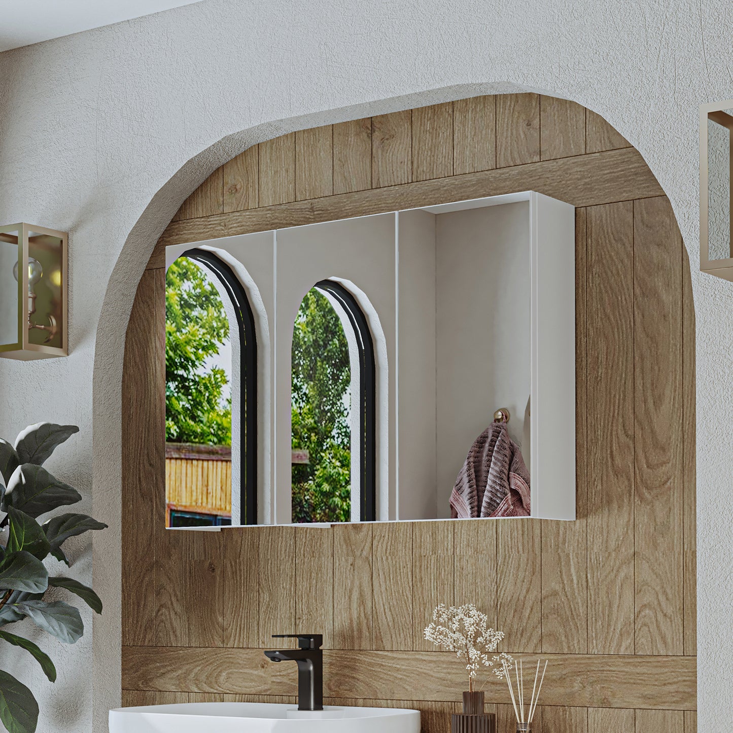 Roomart Badezimmerspiegelschrank "Gusto“ – 75/90/105 cm – in Weiß oder Eiche – moderner Badschrank mit Spiegel