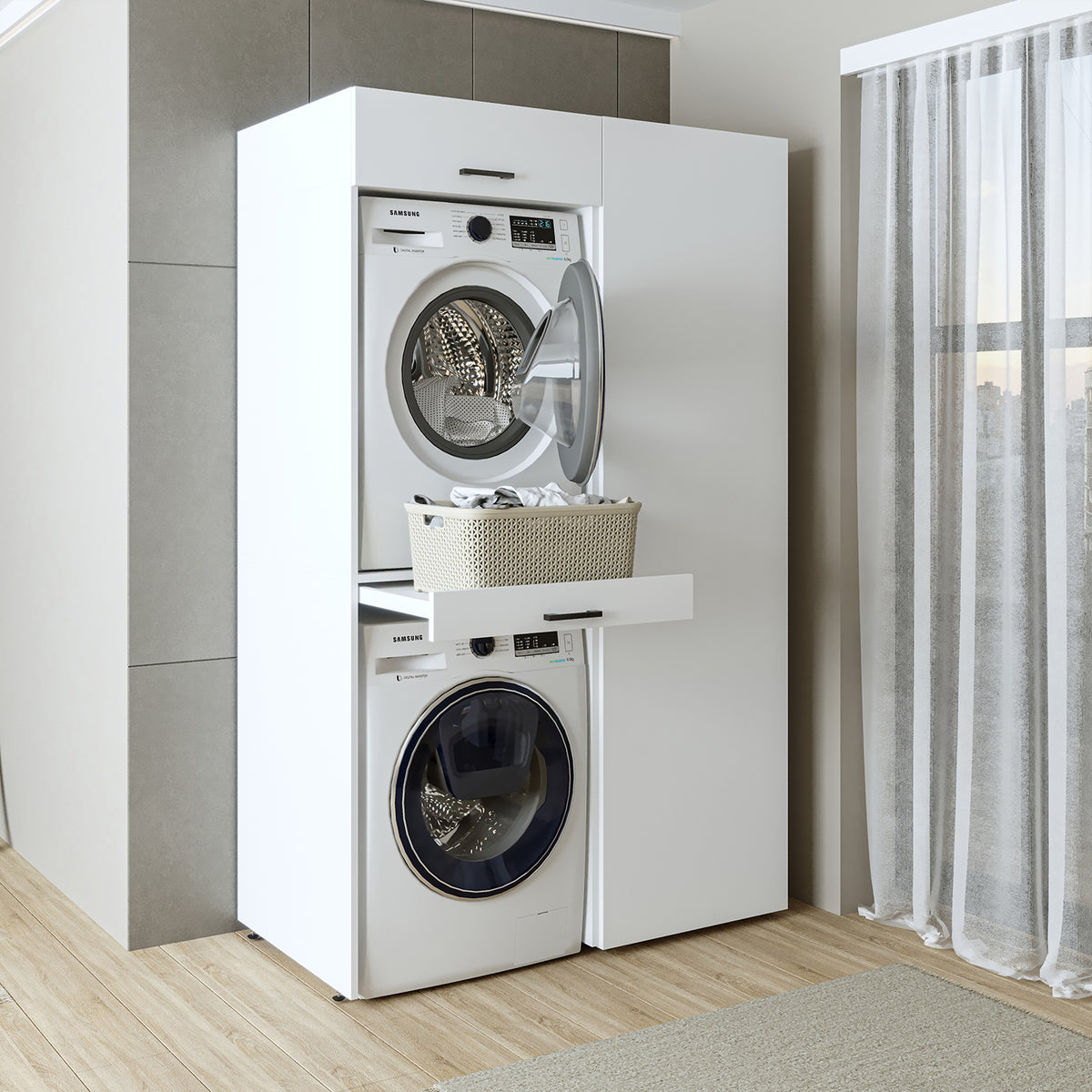 Roomart Waschmaschinenschrank DUO-I, 127 cm, Überbauschrank für Waschmaschine & Trockner, in 3 Farben