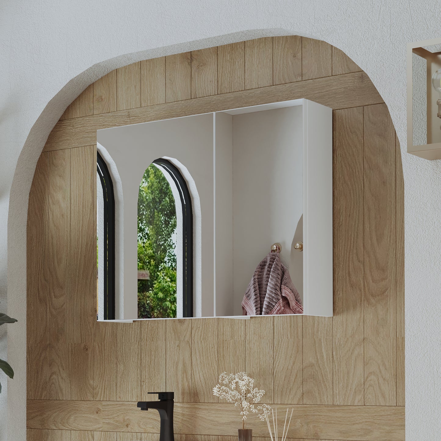 Roomart Badezimmerspiegelschrank "Gusto“ – 75/90/105 cm – in Weiß oder Eiche – moderner Badschrank mit Spiegel