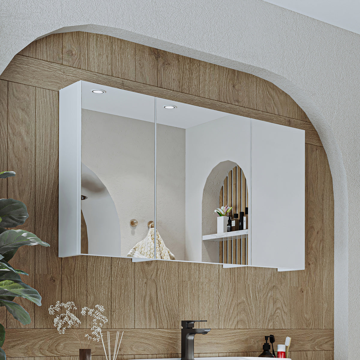 Roomart Badmöbel-Set GUSTO 105 cm, 4-teilig mit Keramik-Waschbecken und Spiegelschrank in 2 Farben