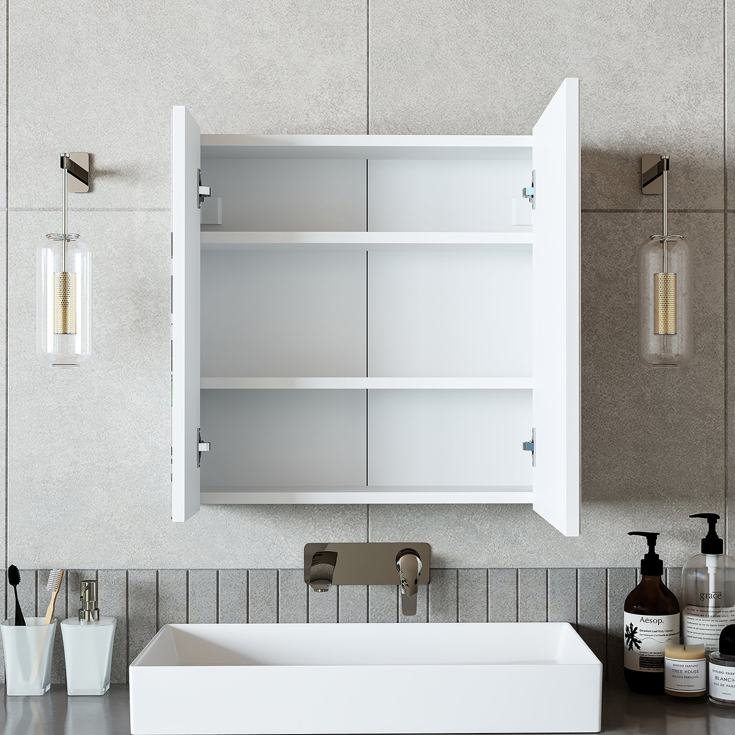 Roomart bathroom furniture set MELONA 3-piece, in 4 colors, 65cm vanity unit - mirror cabinet - tall cabinet- bathroom furniture, set, drain, washbasin, bathroom, furniture, bathroom furniture, bathroom, washbasin vanity unit, cm, wide, modern, washbasin, deep, with, vanity unit