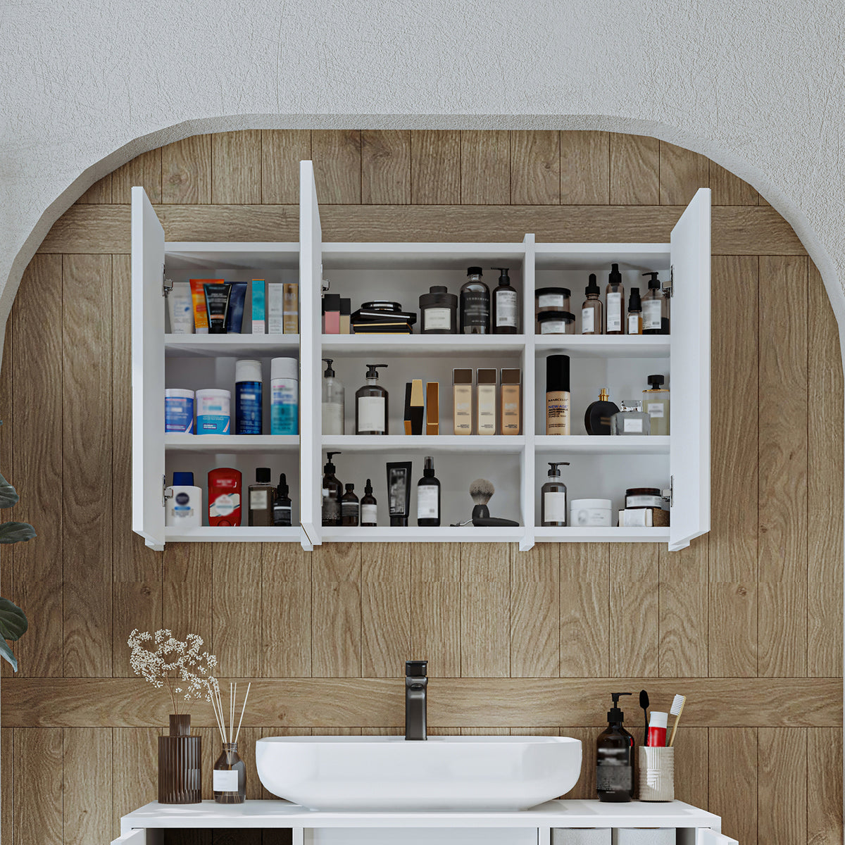 Roomart Badmöbel-Set GUSTO 105 cm, 4-teilig mit Keramik-Waschbecken und Spiegelschrank in 2 Farben