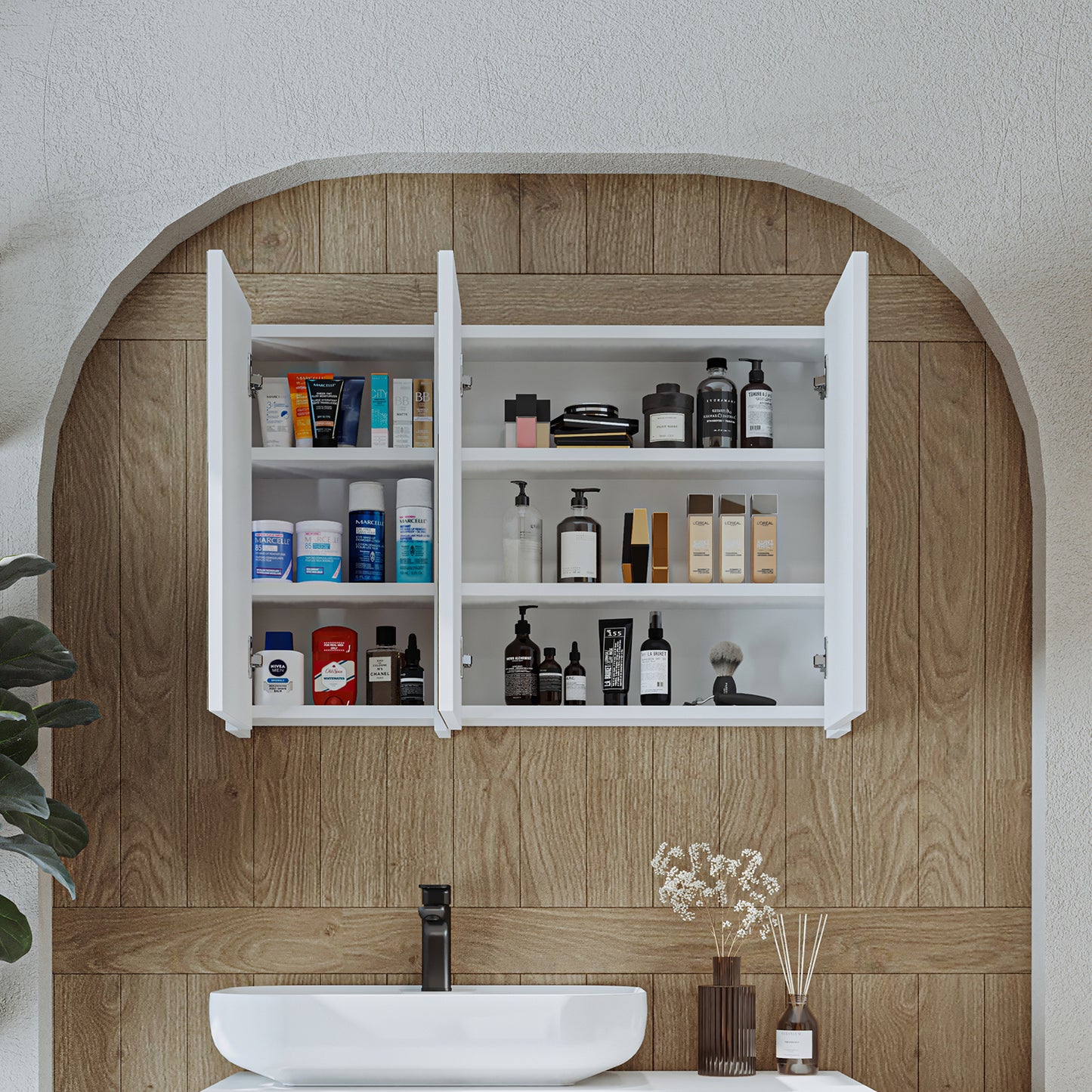 Roomart Badezimmerspiegelschrank "Gusto“ – 75/90/105 cm – in Weiß oder Eiche – moderner Badschrank mit Spiegel