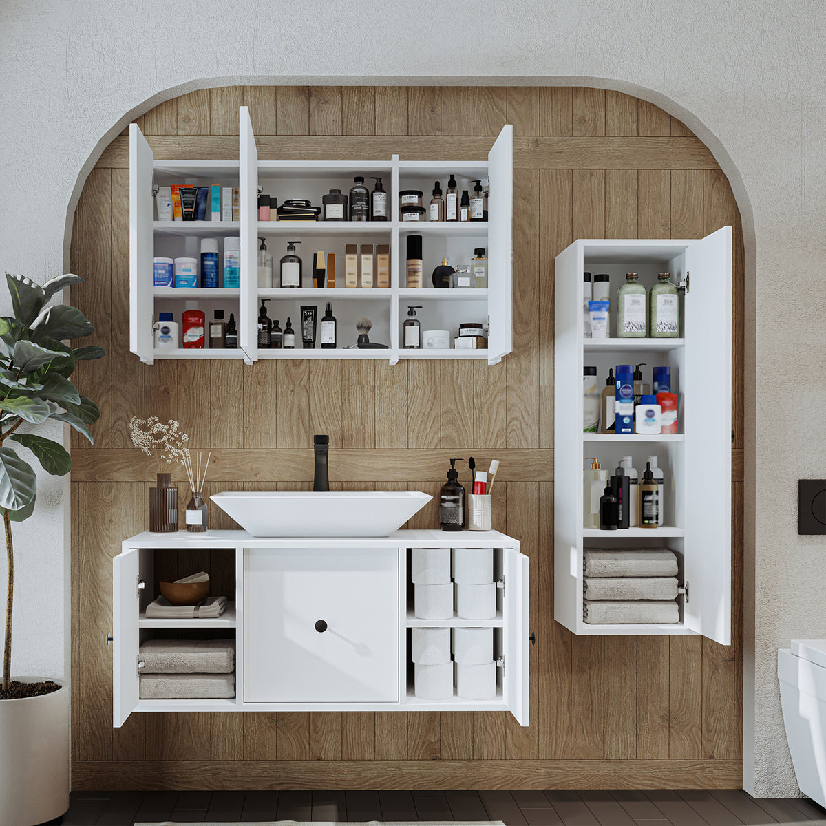 Roomart Badmöbel-Set GUSTO-ATL 105 cm, 4-teilig mit Keramik-Waschbecken und Spiegelschrank
