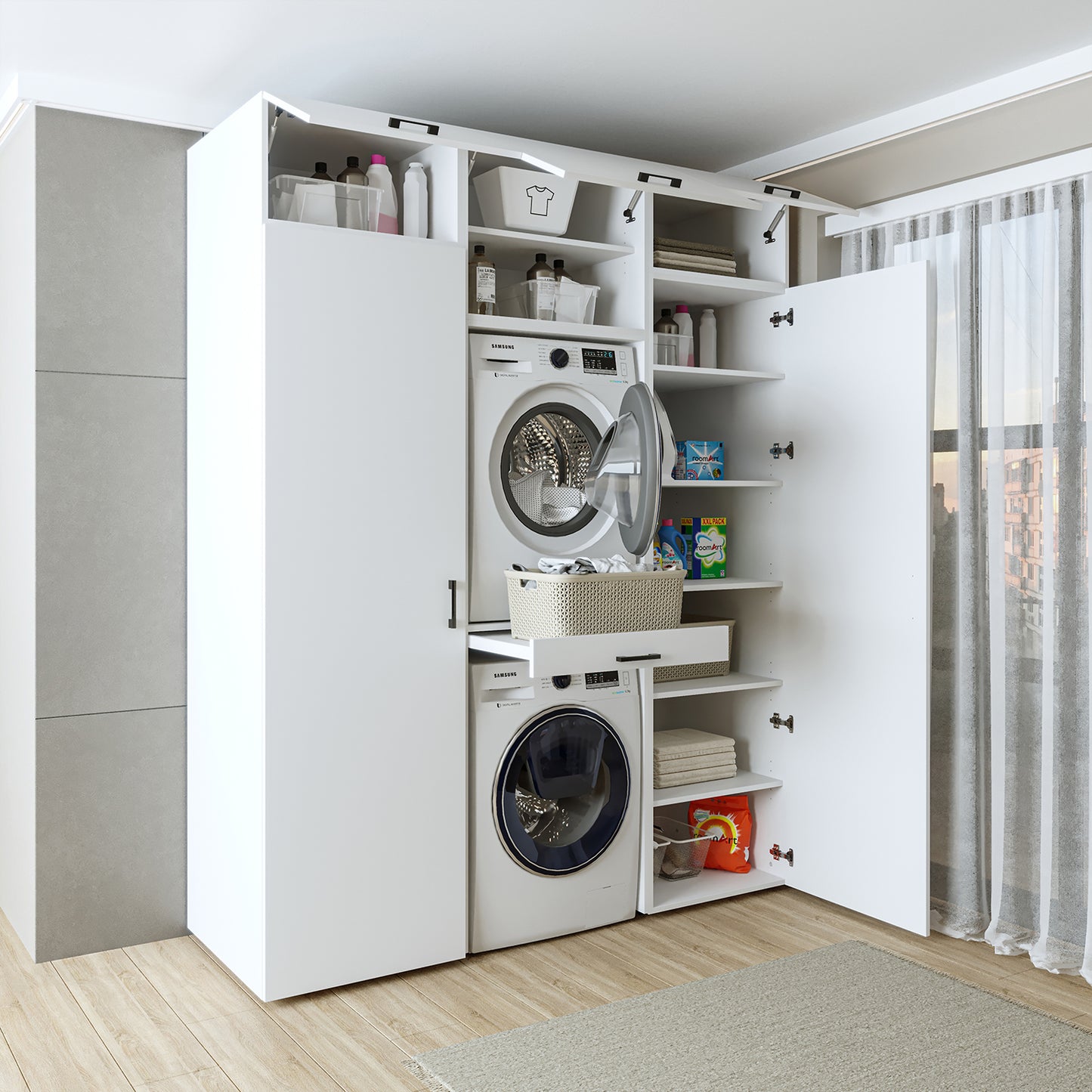 washing machine cabinet, washing machine shelf, washing tower, cabinet, white, washing machines, base cabinet, washing machine, dryer, household cabinet, cupboards, bathroom cabinet, tall cabinet, bathroom, washing machine cabinets, kitchen, overbuilt cabinet, for, and, laundry, kitchen, furniture, shelf