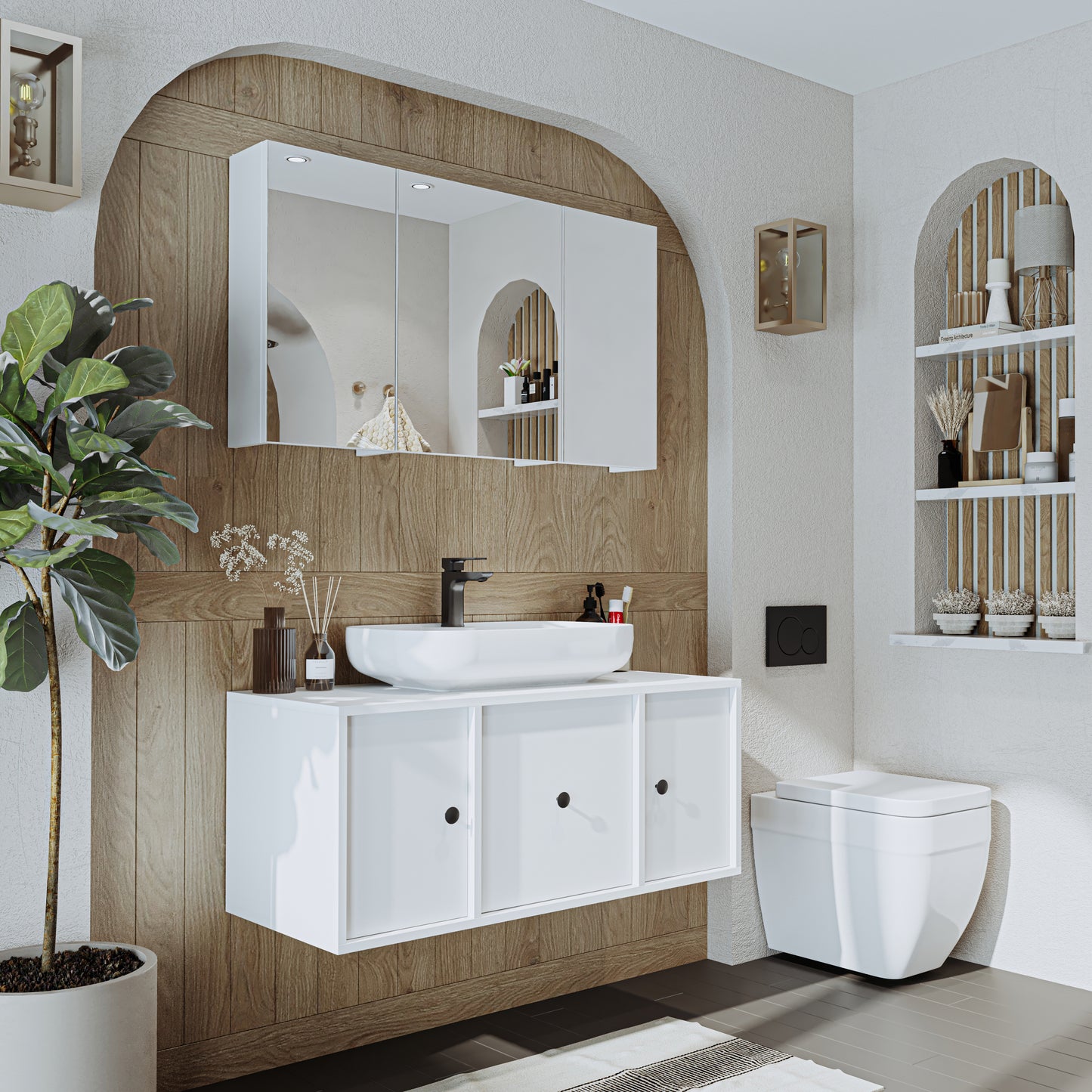 Roomart Badezimmerspiegelschrank "Gusto“ – 75/90/105 cm – in Weiß oder Eiche – moderner Badschrank mit Spiegel