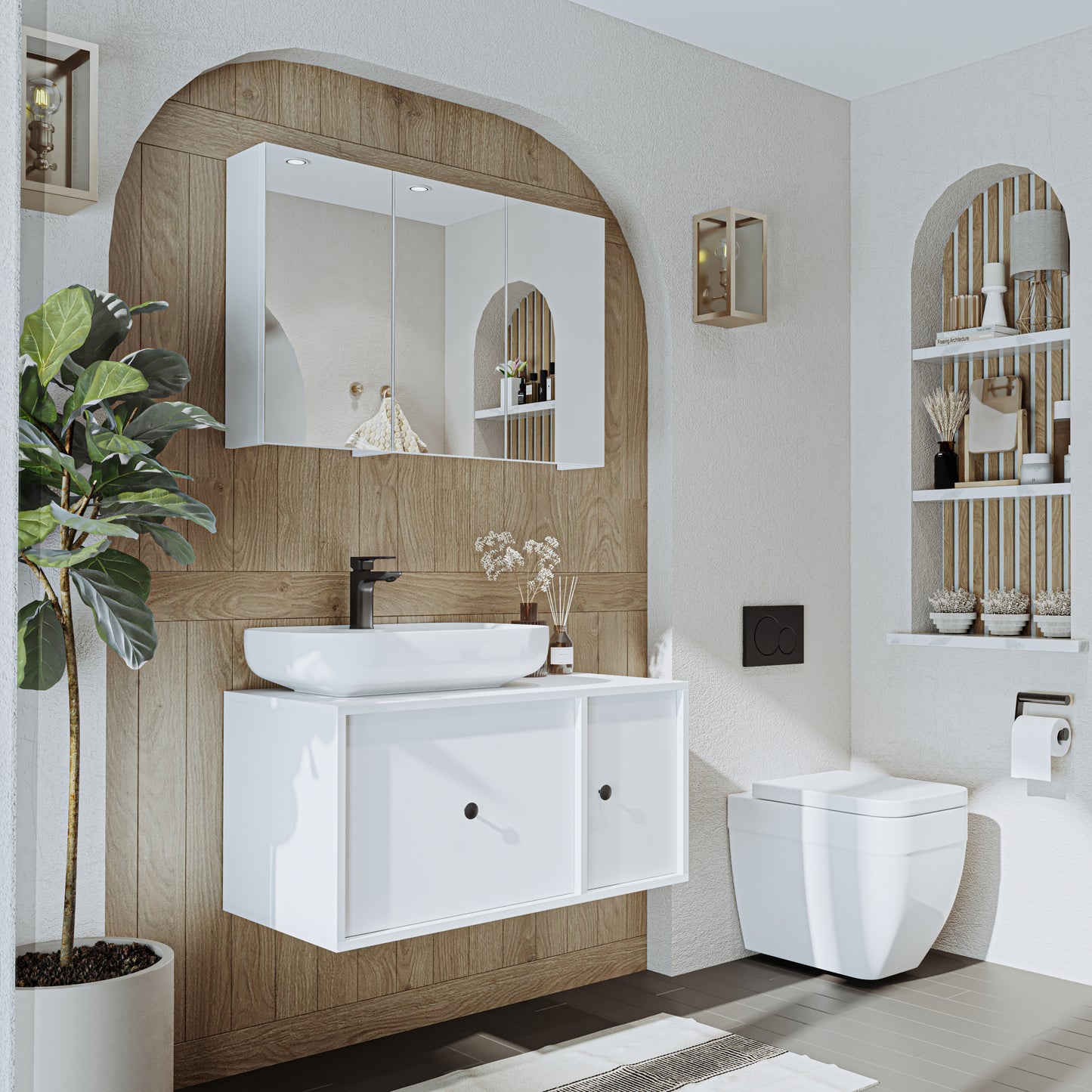 Roomart Badezimmerspiegelschrank "Gusto“ – 75/90/105 cm – in Weiß oder Eiche – moderner Badschrank mit Spiegel