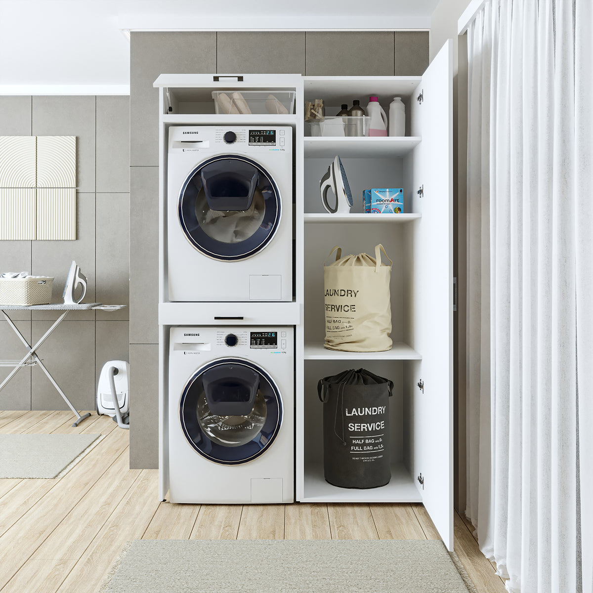 Roomart Waschmaschinenschrank DUO-I, 127 cm, Überbauschrank für Waschmaschine & Trockner, in 3 Farben