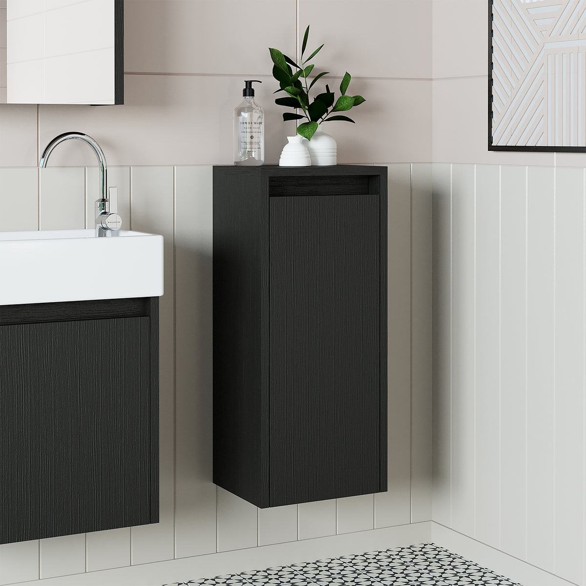 Roomart Badezimmer Seitenschrank, 30 cm, hängend mit Tür und offenem Fach, in 5 Farben